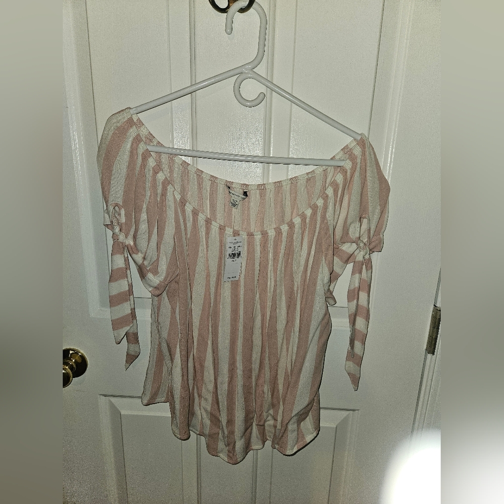 American Eagle Striped Off-Shoulder Top - Pink and White, NWT.